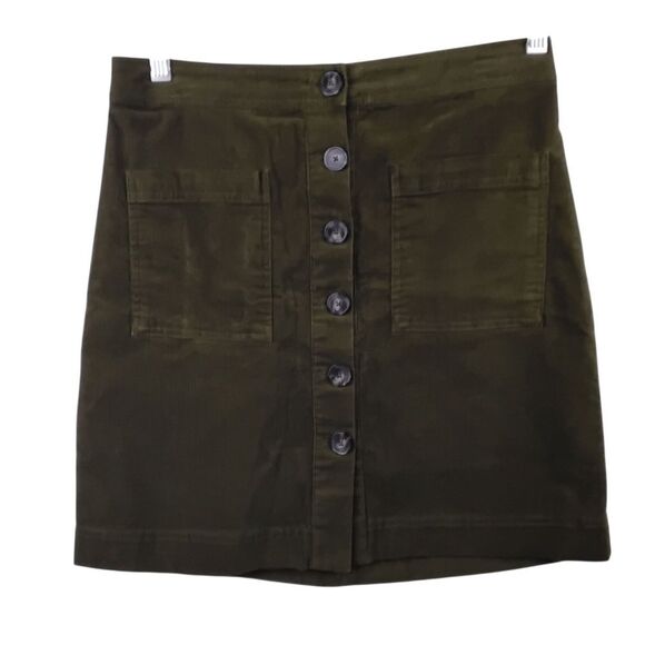 Cremieux Olive Green Corduroy Button Front Skirt - 4 - Picture 1 of 9